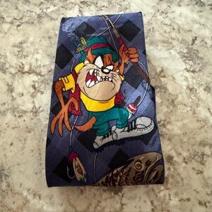 Vintage 1994 Looney Tunes Taz Mania Character Tie Fishing Taz  56 Inches Navy